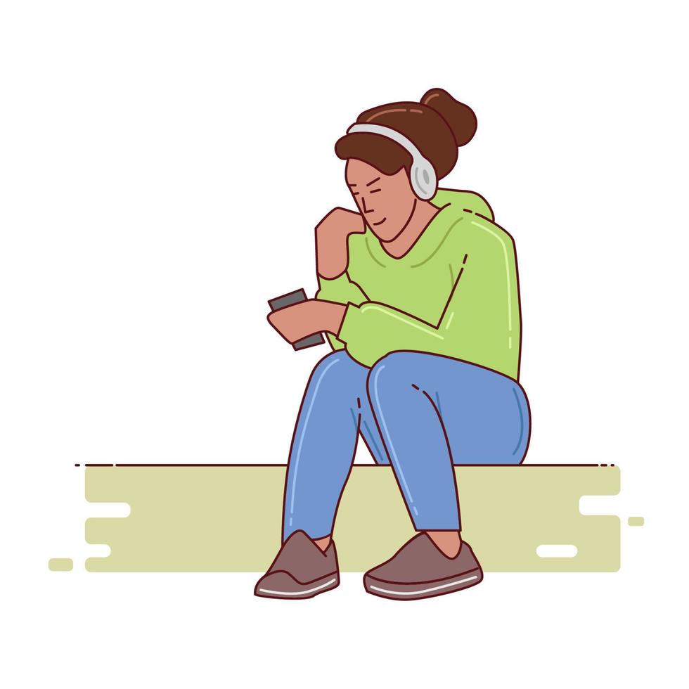 femme assise détendue, écoutant de la musique vecteur