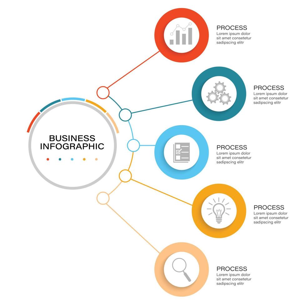 forme de cercle d'infographie d'entreprise cinq option, processus ou étape pour la présentation. peut être utilisé pour les présentations, la mise en page du flux de travail, les bannières, les diagrammes et la conception Web. vecteur