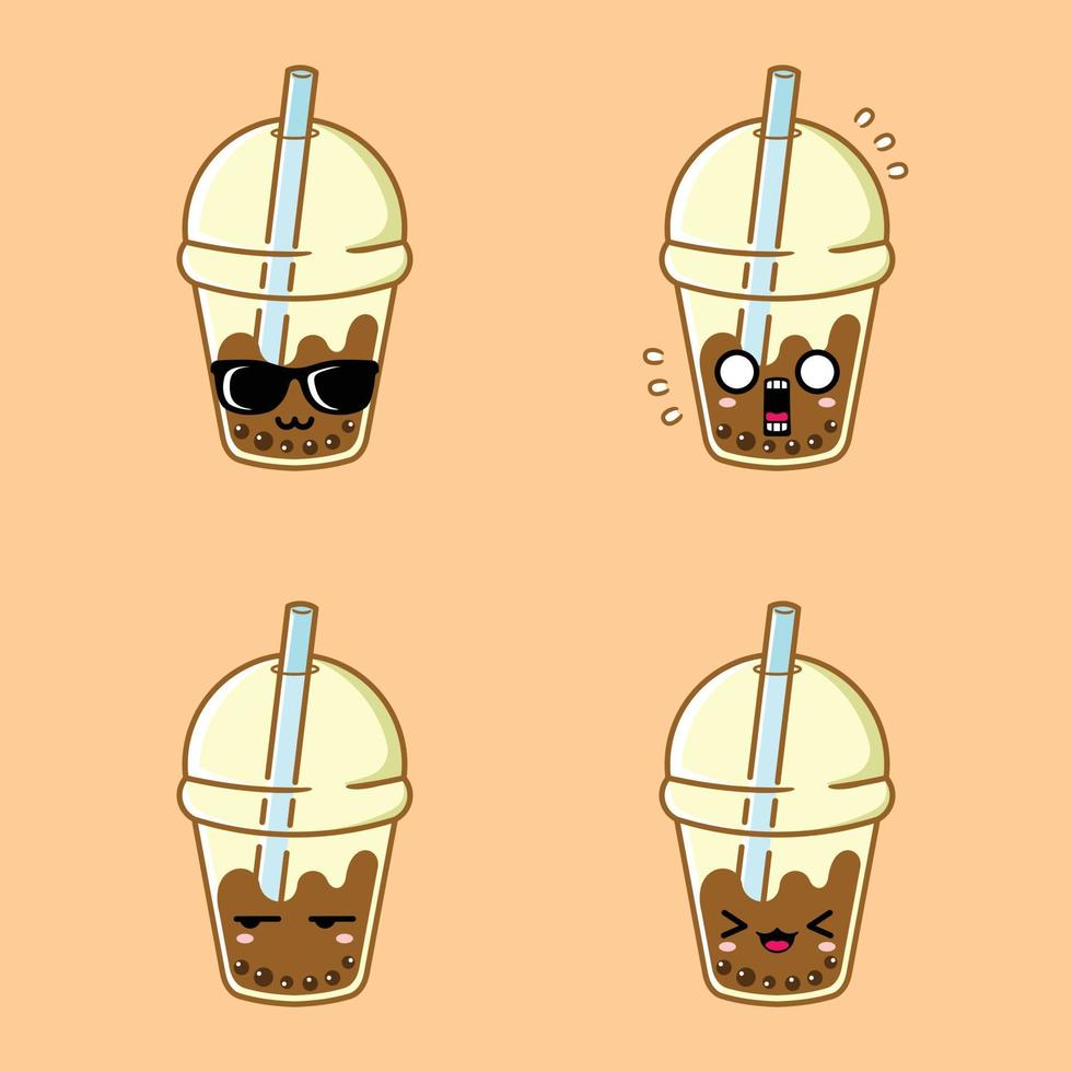 illustration vectorielle d'emoji de boisson boba mignon vecteur