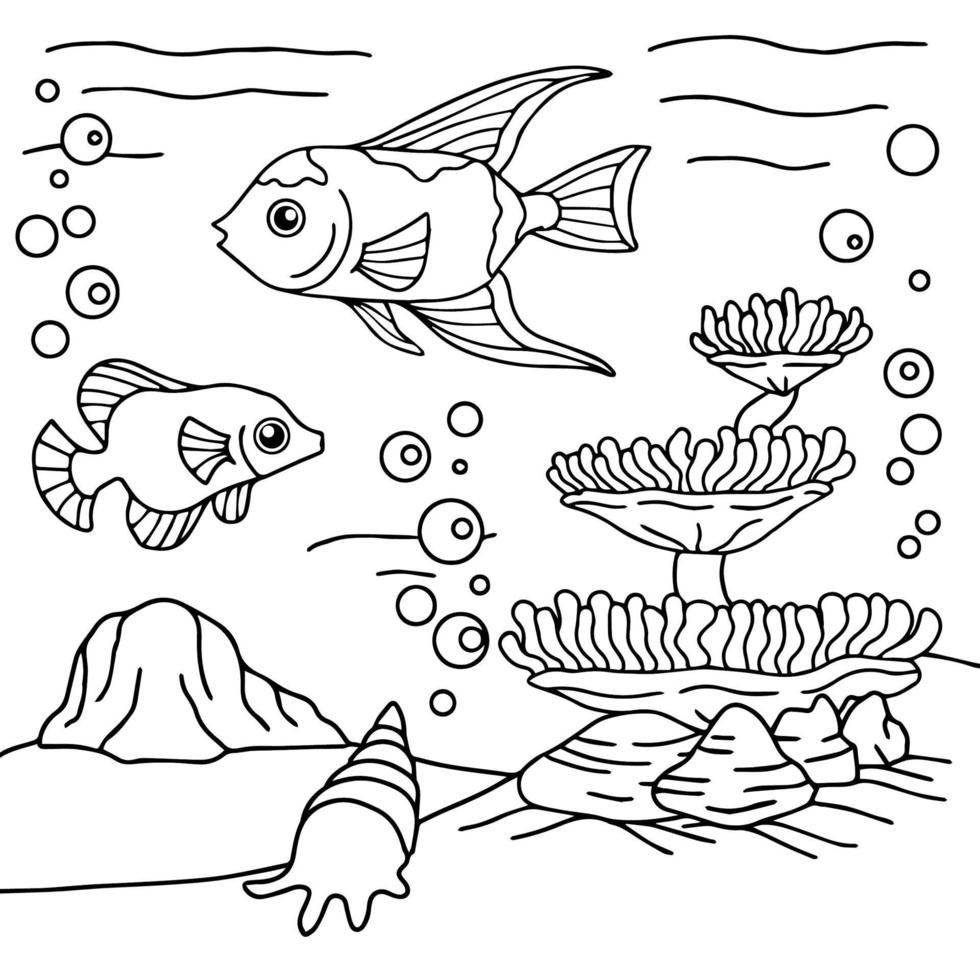 page de coloriage de vecteur de conception pour enfant poisson sous l'eau