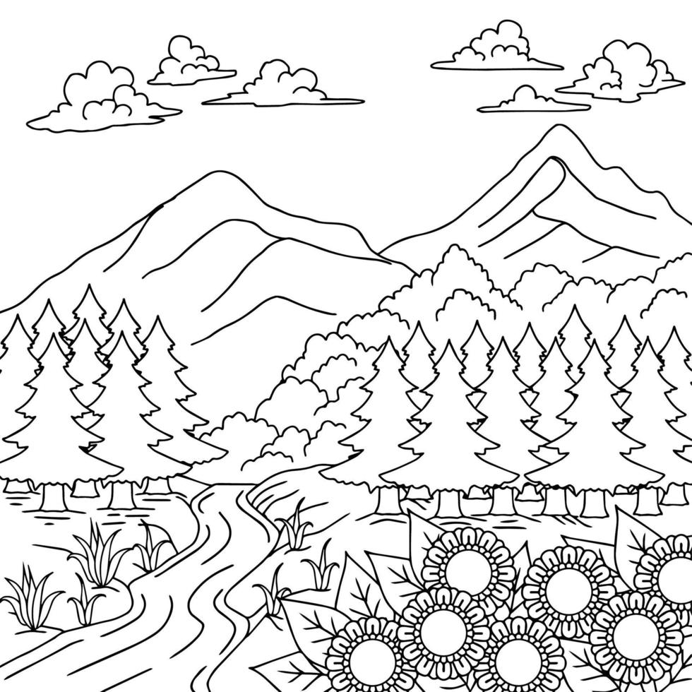 conception vecteur coloriage paysage nature