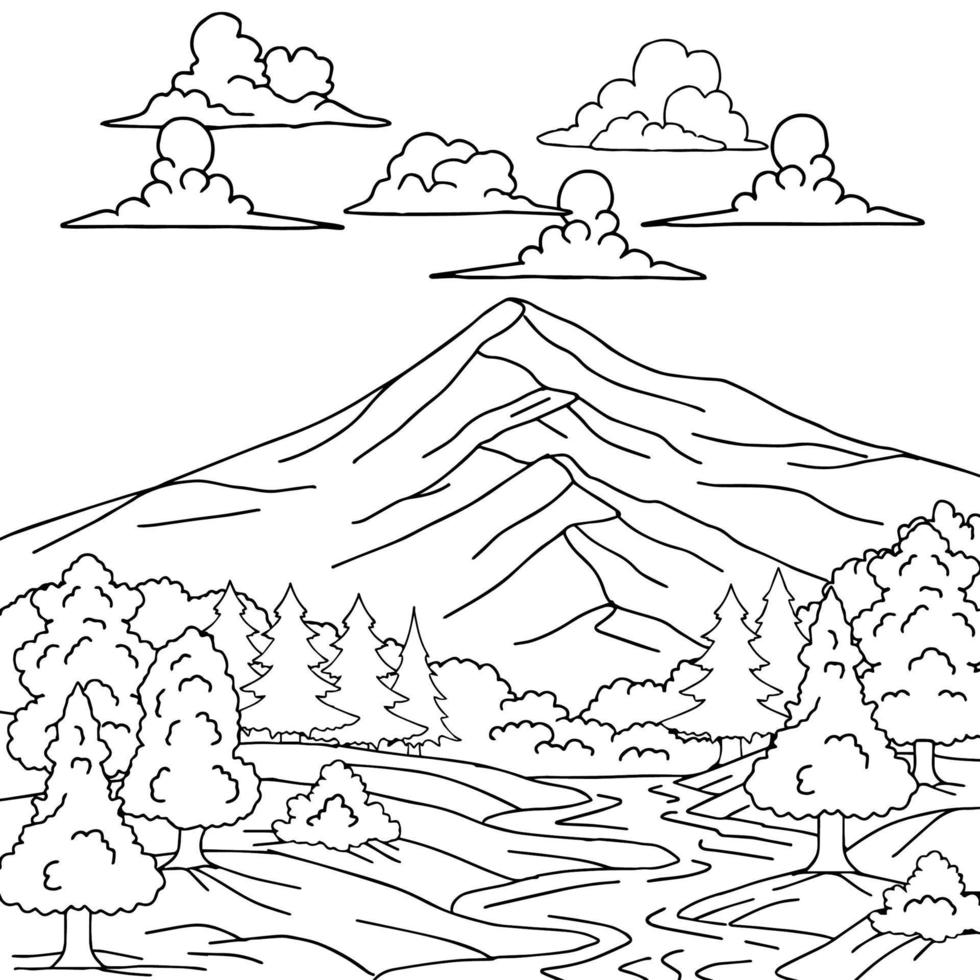 conception vecteur coloriage paysage nature