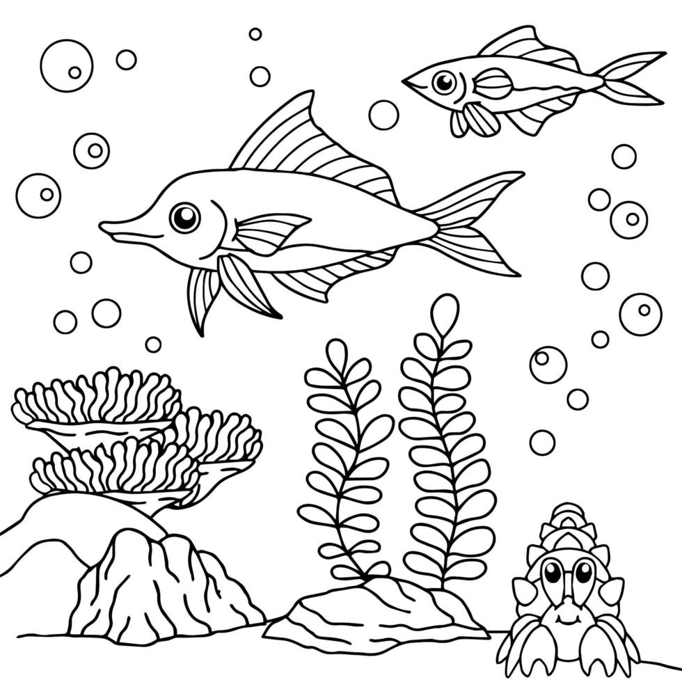 conception vecteur coloriage poisson aqua pour enfant