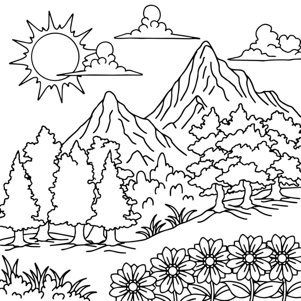 conception vecteur coloriage paysage nature