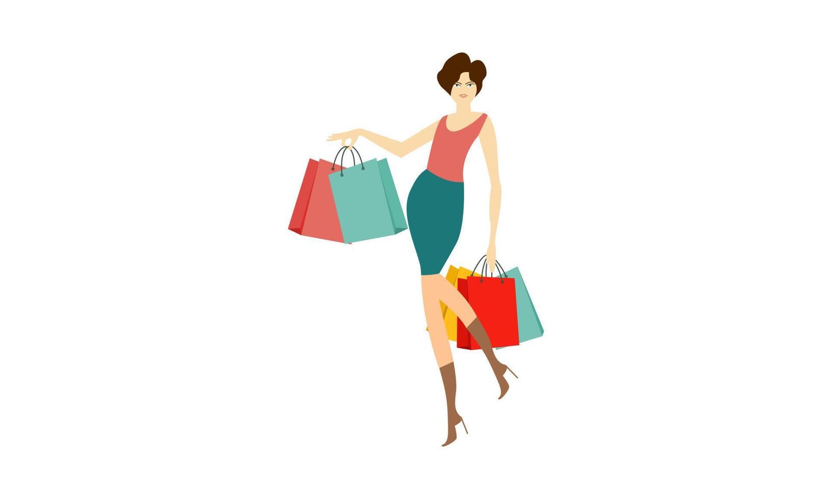 shopping femme tenant des sacs illustration logo vecteur