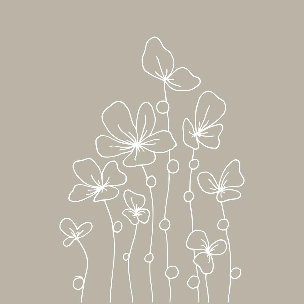 dessin au trait vectoriel. fleurs sur fond rose. carte postale de conception minimale. logo botanique. vecteur