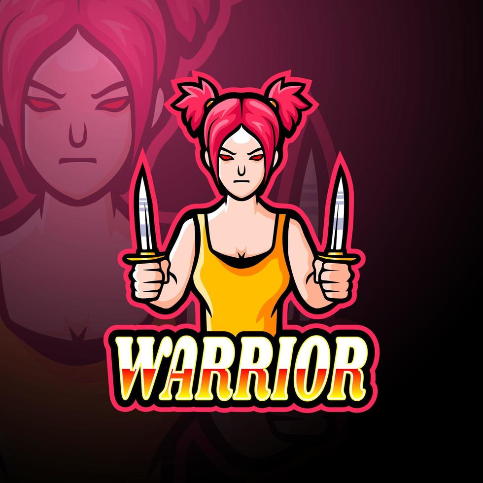 création de mascotte de logo esport fille guerrière vecteur