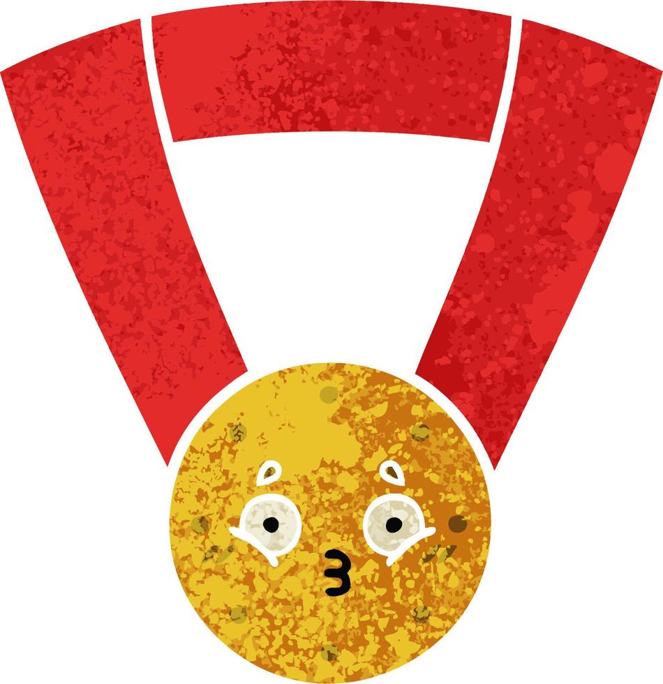 médaille d'or de dessin animé de style illustration rétro vecteur