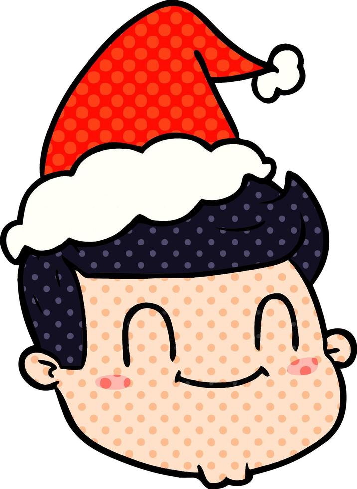 illustration de style bande dessinée d'un visage masculin portant un bonnet de noel vecteur