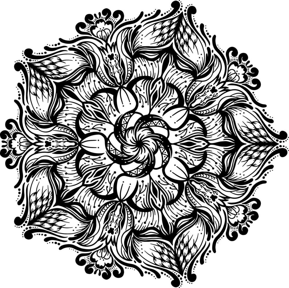 motif de fleurs dans le style vintage de mandala pour les tatouages, les tissus ou les décorations et plus encore. illustration vectorielle. vecteur