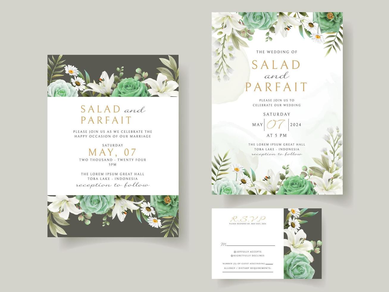 modèle de carte d'invitation de mariage floral de verdure vecteur