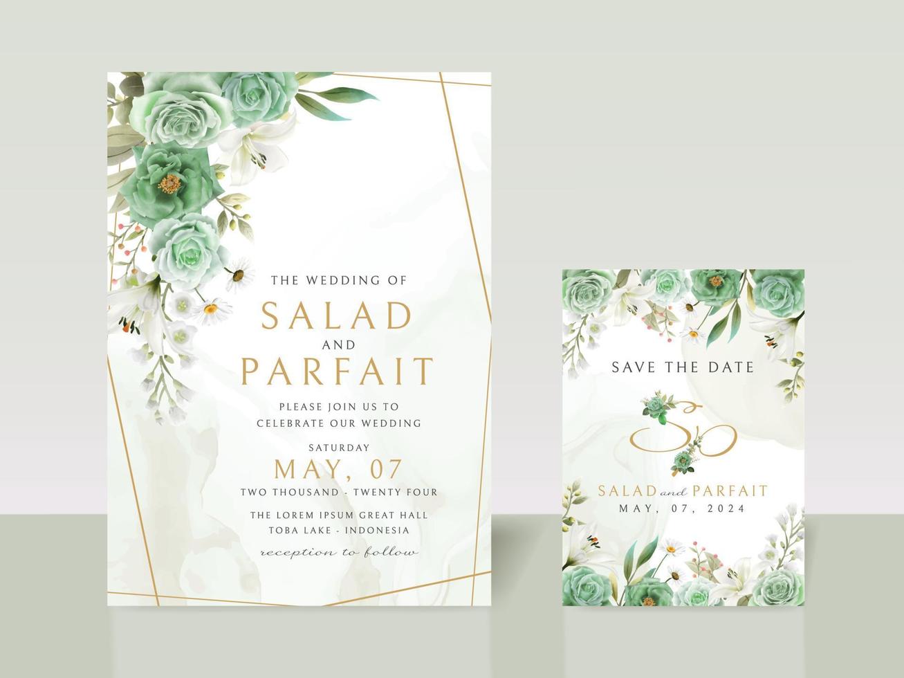 modèle de carte d'invitation de mariage floral de verdure vecteur