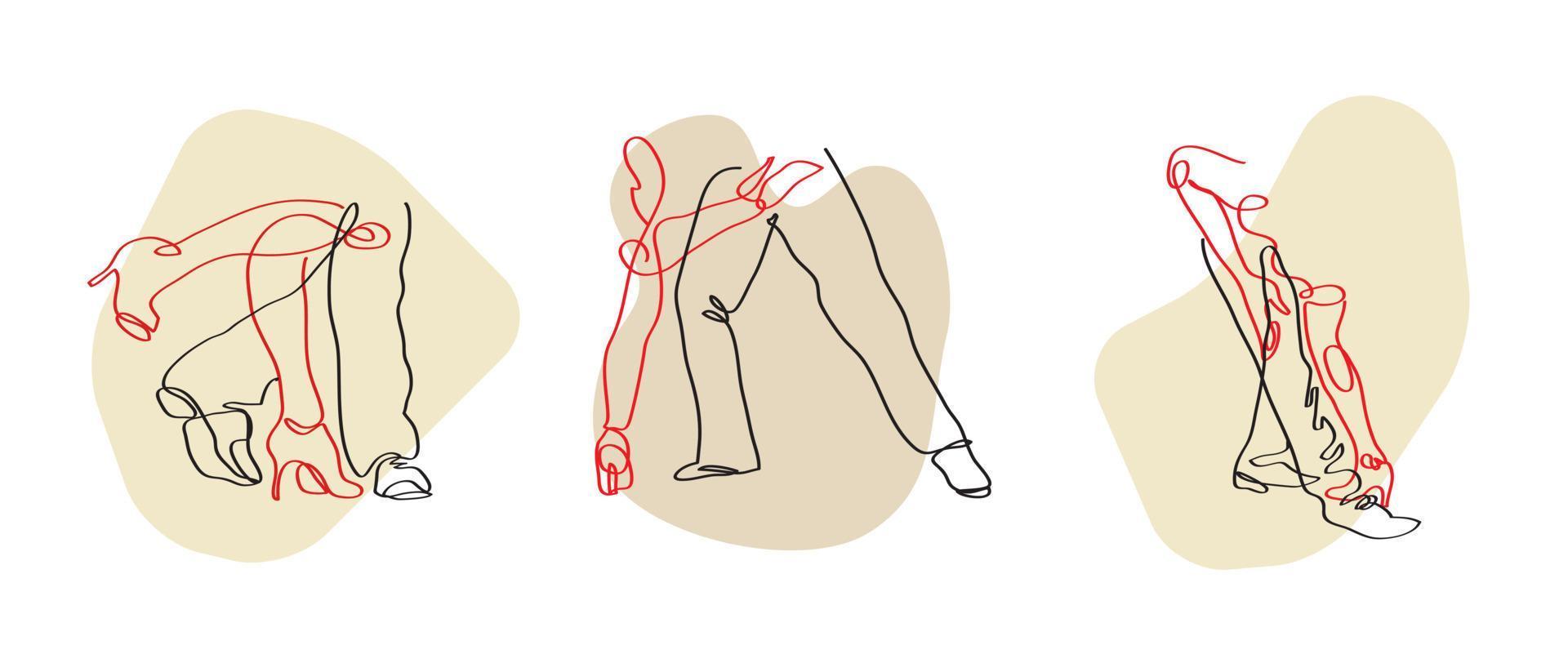 pose de danse de tango linéaire abstraite. jambes de tango dansantes, image vectorielle lineart, minimalisme, amateurs de danse. illustration vectorielle dessinés à la main. vecteur