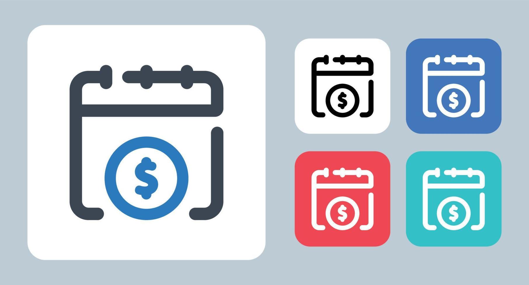 icône de jour de paie - illustration vectorielle . jour de paie, paiement, salaire, calendrier, argent, calendrier, impôt, taxes, jour, date, heure, ligne, contour, plat, icônes. vecteur