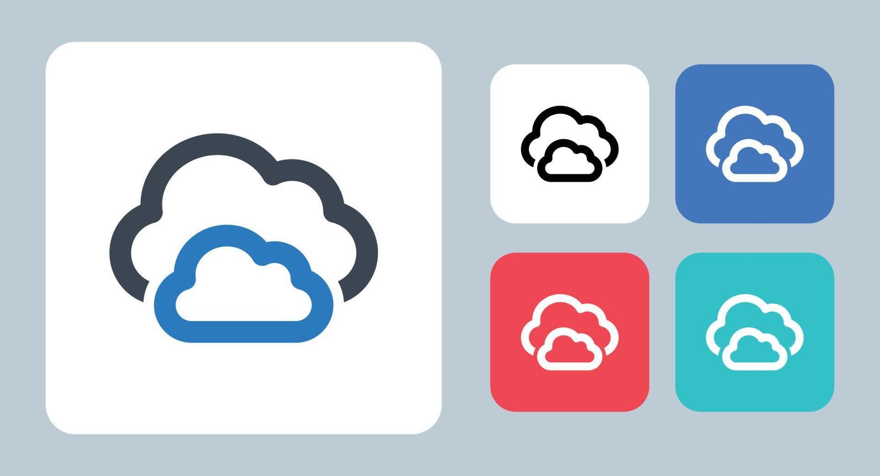 icône nuageux - illustration vectorielle. météo, nuageux, nuages, nuage, prévisions, précipitations, ciel, couvert, ligne, contour, plat, icônes. vecteur