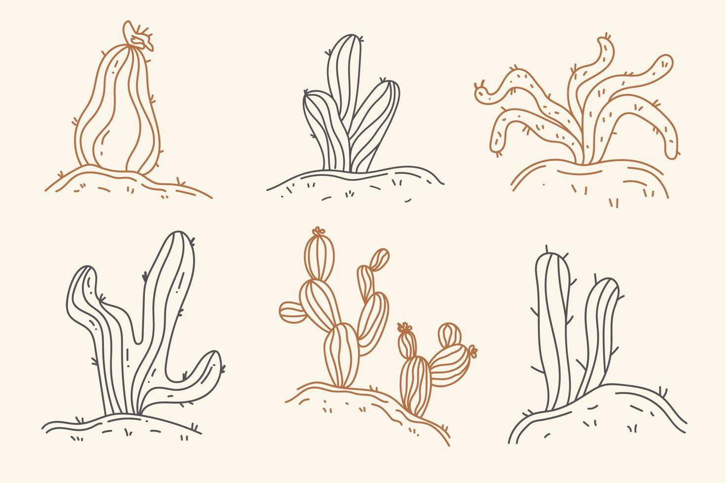 cactus dessiné à la main dans un désert de style bohème vecteur