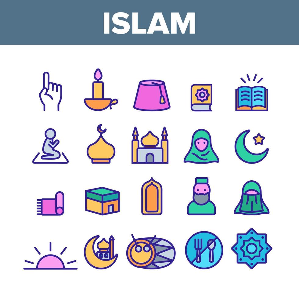 islam, religion, arabe, couleur, icônes, ensemble, vecteur