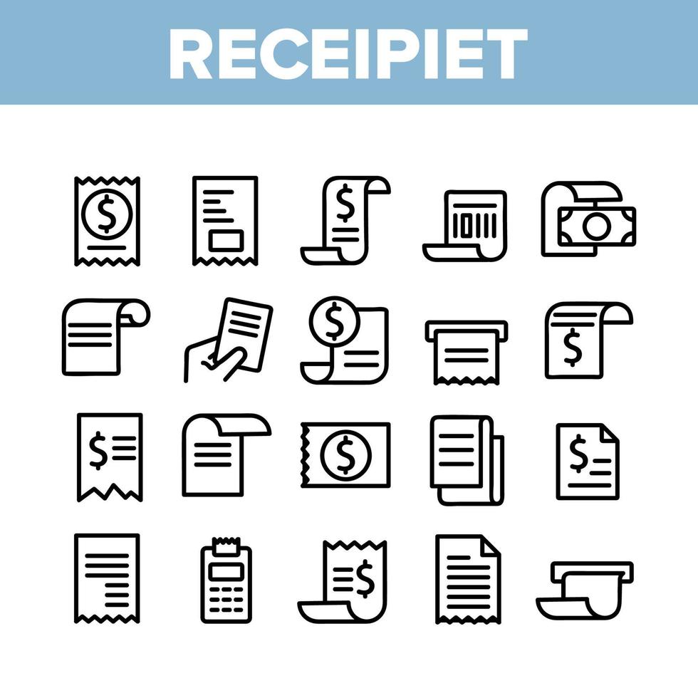 icônes d'éléments de collection de factures de réception définies vecteur