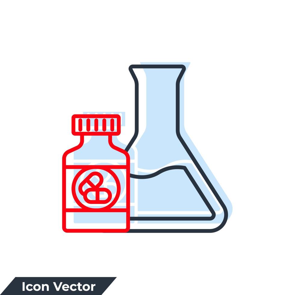 illustration vectorielle de pharmacologie icône logo. tube à essai et modèle de symbole de pilule de bouteille pour la collection de conception graphique et web vecteur