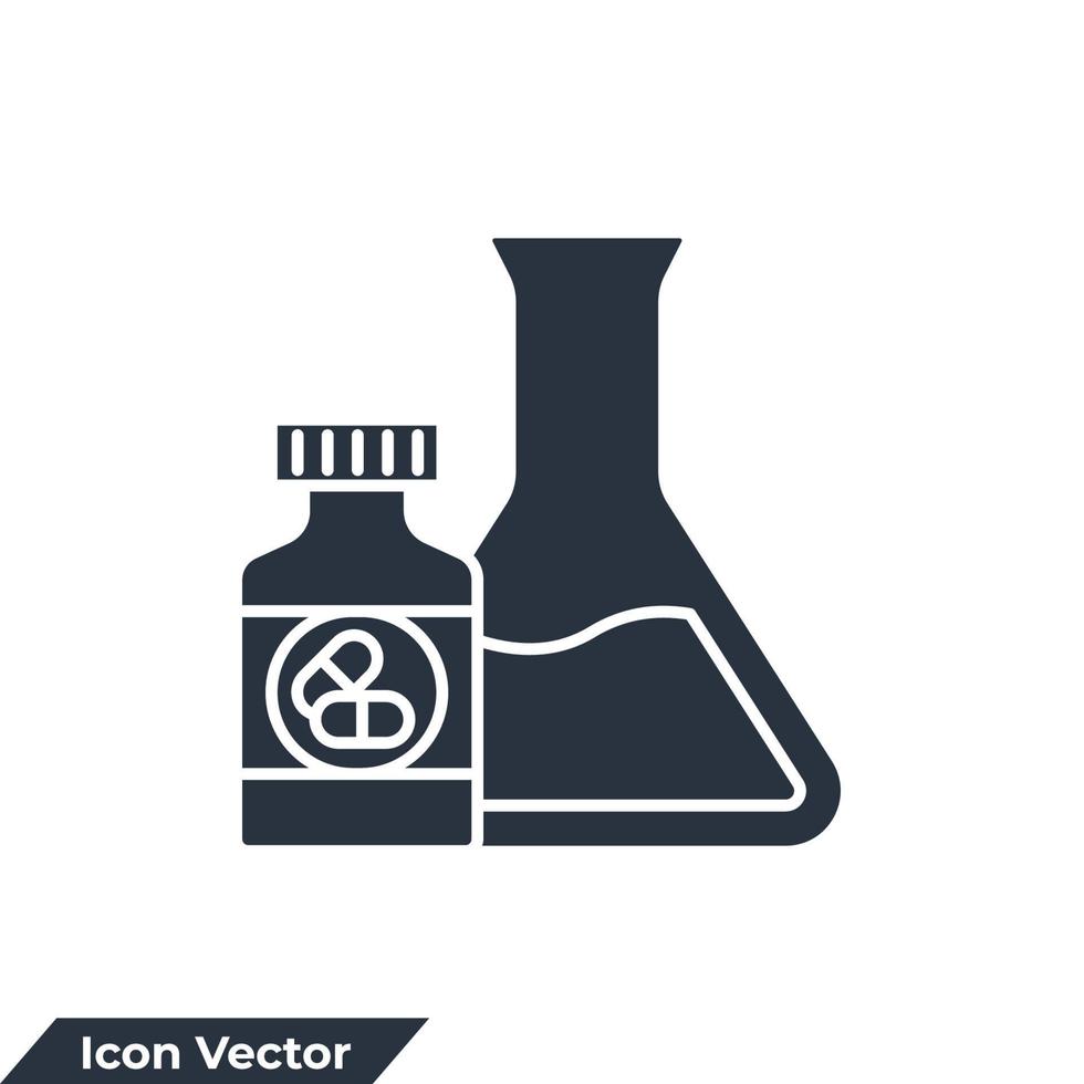 illustration vectorielle de pharmacologie icône logo. tube à essai et modèle de symbole de pilule de bouteille pour la collection de conception graphique et web vecteur