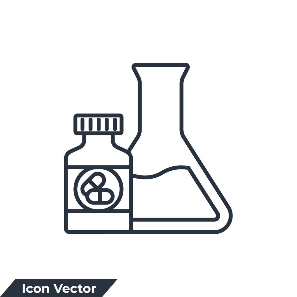 illustration vectorielle de pharmacologie icône logo. tube à essai et modèle de symbole de pilule de bouteille pour la collection de conception graphique et web vecteur
