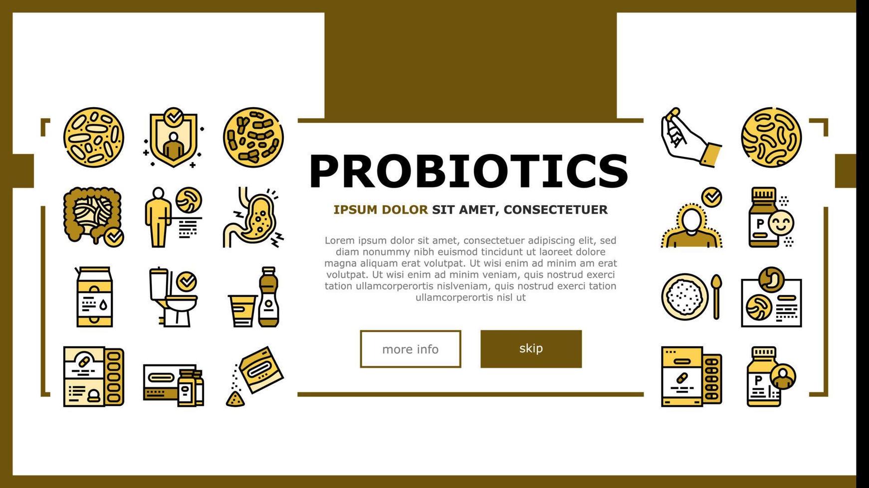 vecteur d'en-tête d'atterrissage de bactérie probiotique