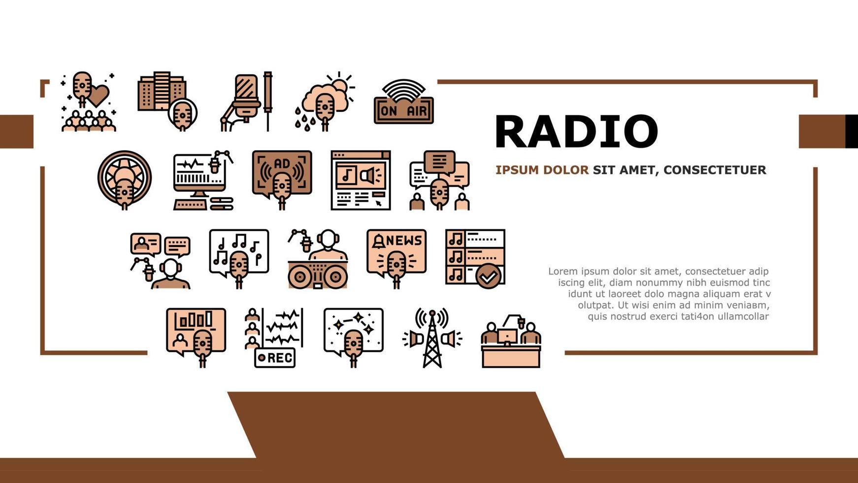 vecteur d'en-tête d'atterrissage de podcast de studio de radio