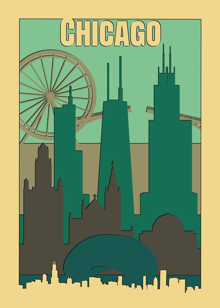 affiche de voyage chicago style vintage vecteur