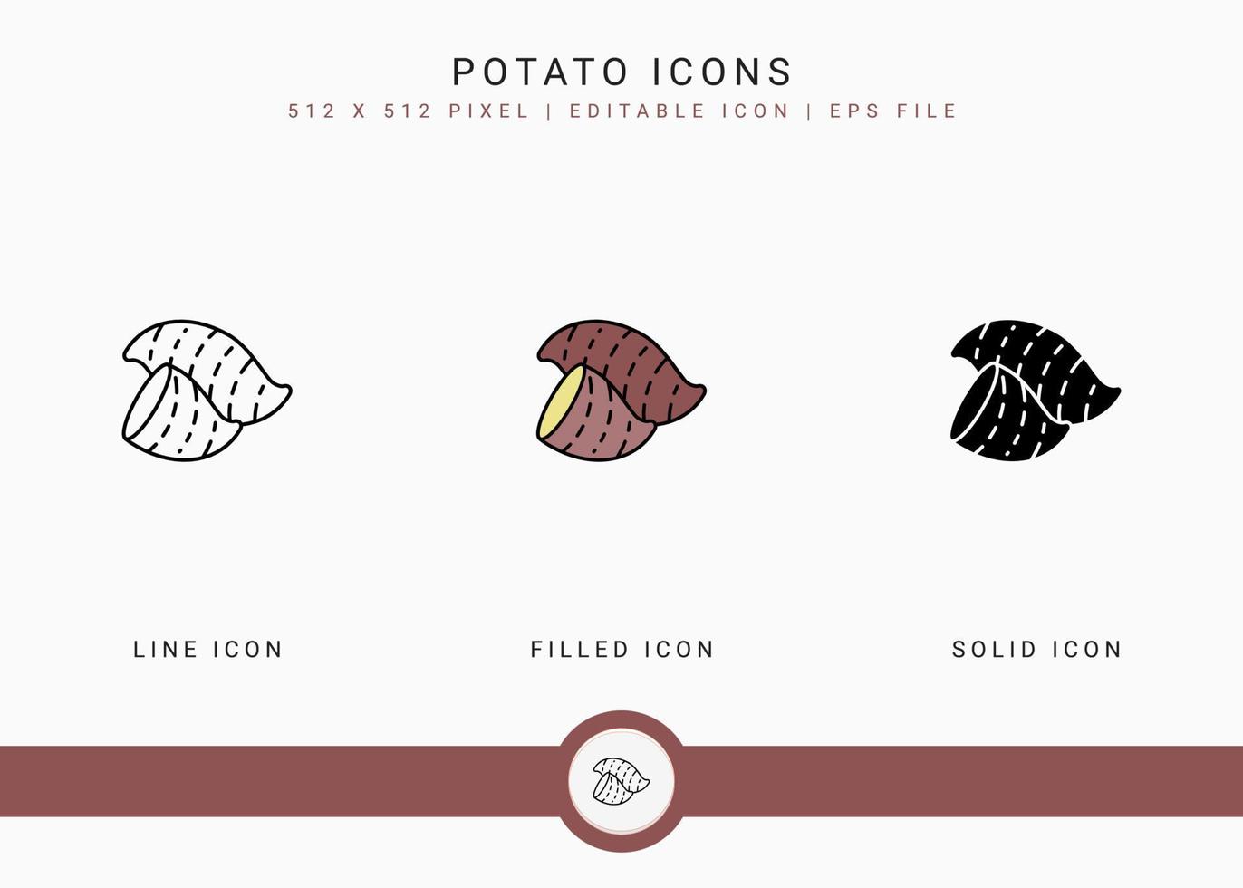 les icônes de pomme de terre définissent une illustration vectorielle avec un style de ligne d'icône solide. concept sain de légumes. icône de trait modifiable sur fond isolé pour la conception Web, l'interface utilisateur et l'application mobile vecteur