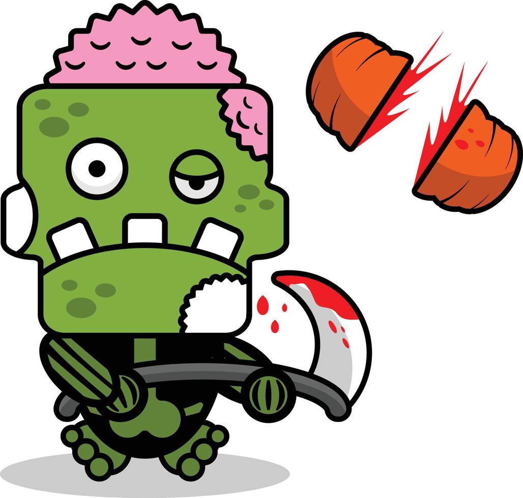 vecteur dessin animé mascotte personnage halloween zombie crâne vert mignon sinistre coupe citrouille