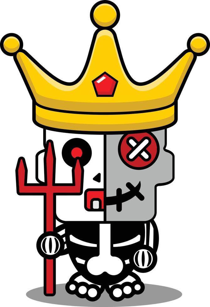 vecteur dessin animé mignon mascotte crâne personnage poupée vaudou portant la couronne de roi