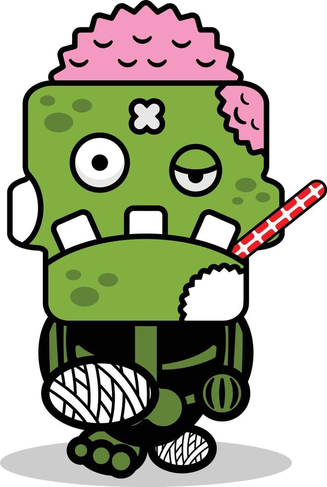 dessin animé vecteur mascotte halloween zombie crâne vert mignon personnage malade