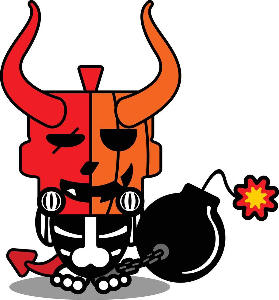 vecteur dessin animé mignon mascotte crâne citrouille diable bombe rouge personnage
