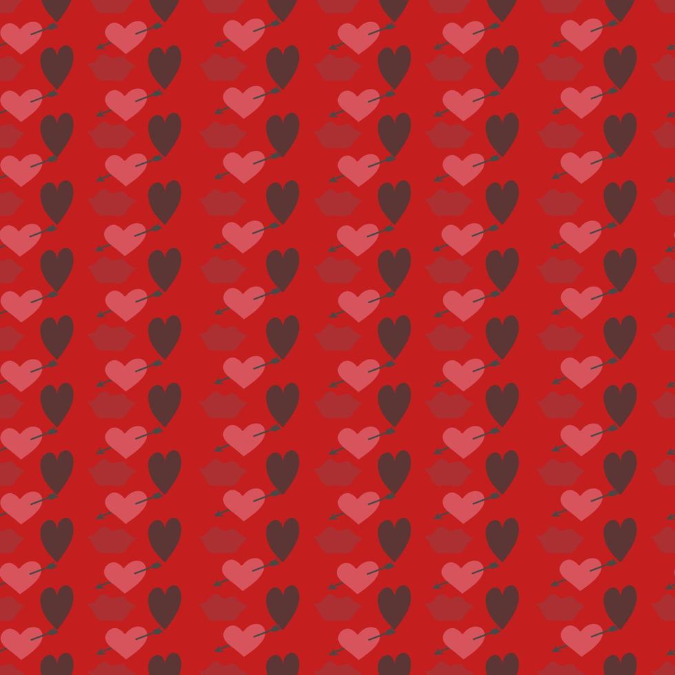 modèle sans couture romantique de saint valentin avec des coeurs rouges et roses sur fond rouge. vecteur