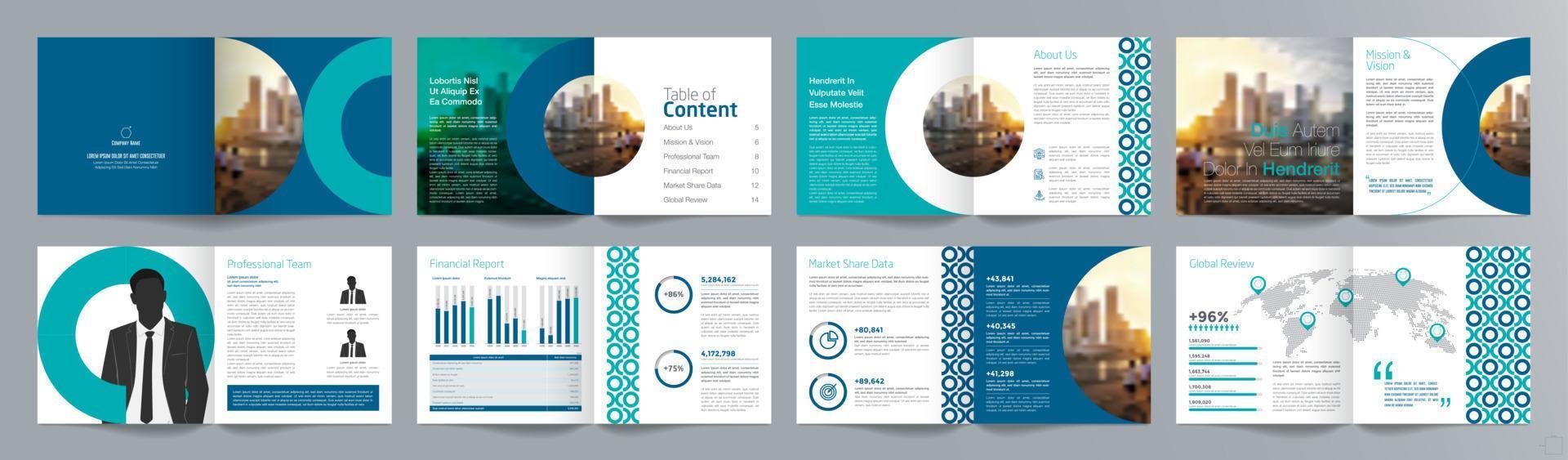 modèle de brochure de guide de présentation d'entreprise, rapport annuel, modèle de conception de brochure d'entreprise géométrique plat minimaliste de 16 pages, taille carrée. vecteur