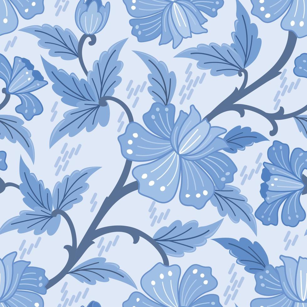 modèle sans couture de fleurs et feuilles bleues monochromes vecteur