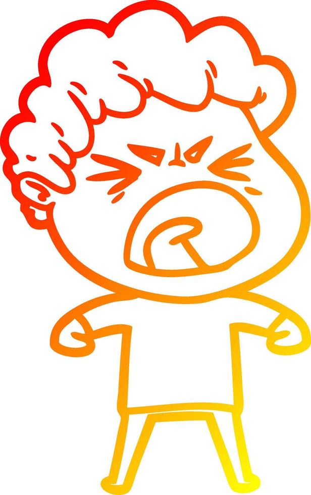 ligne de gradient chaud dessinant un homme furieux de dessin animé vecteur
