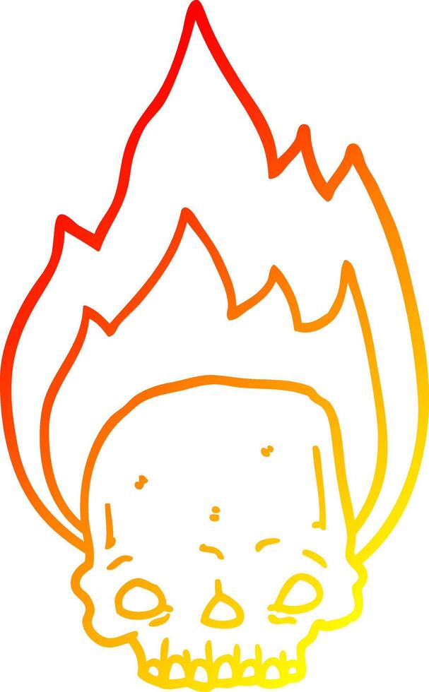 ligne de gradient chaud dessinant un crâne enflammé de dessin animé effrayant vecteur