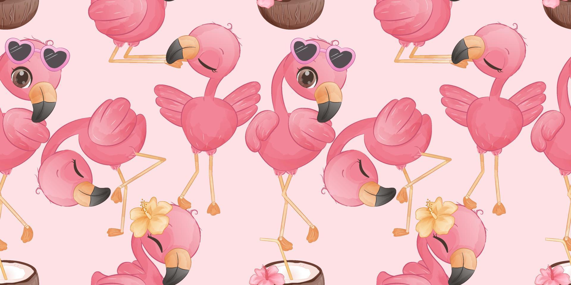 modèle sans couture de flamant rose d'été vecteur