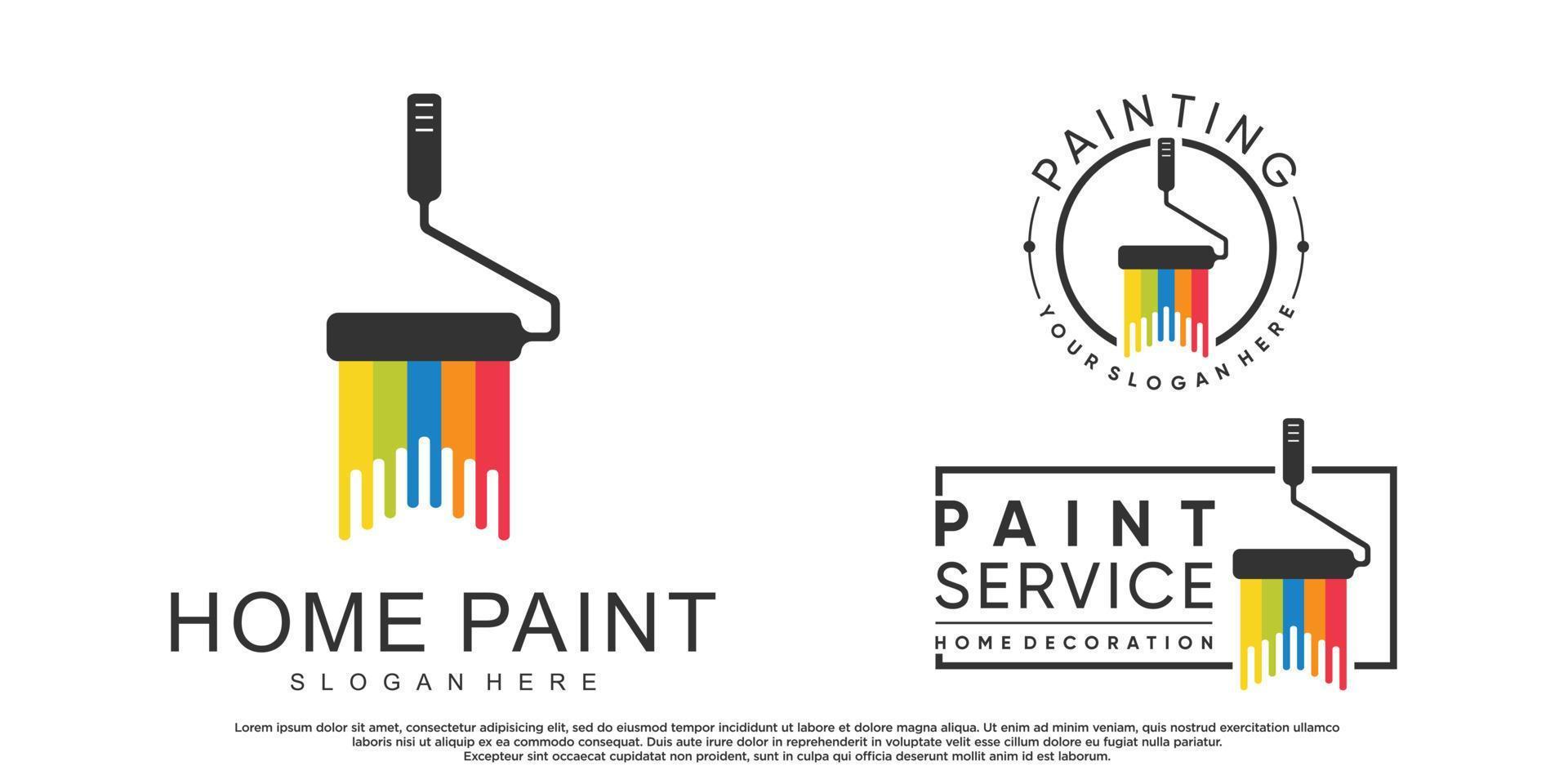 définir la conception de logo de peinture à la maison de collection avec élément de brosse et vecteur premium de couleur créative