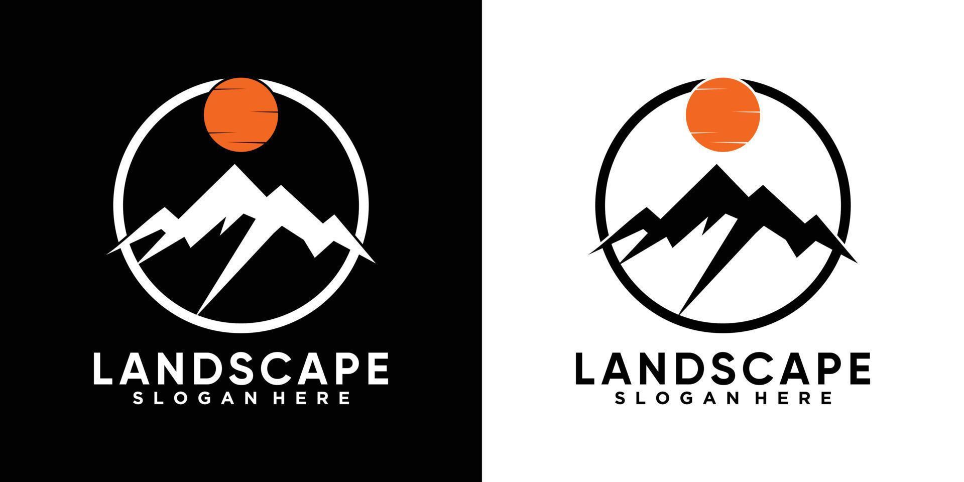 création de logo montagne et soleil avec style et concept créatif vecteur