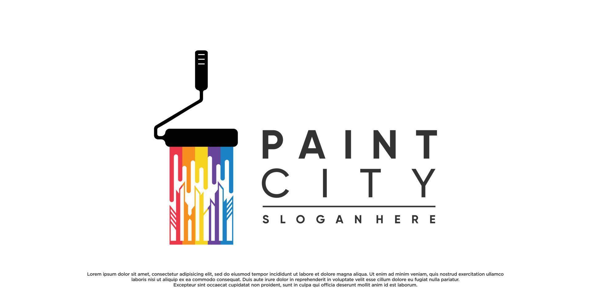 inspiration de conception de logo de peinture de ville avec élément de brosse et vecteur premium de couleur arc-en-ciel