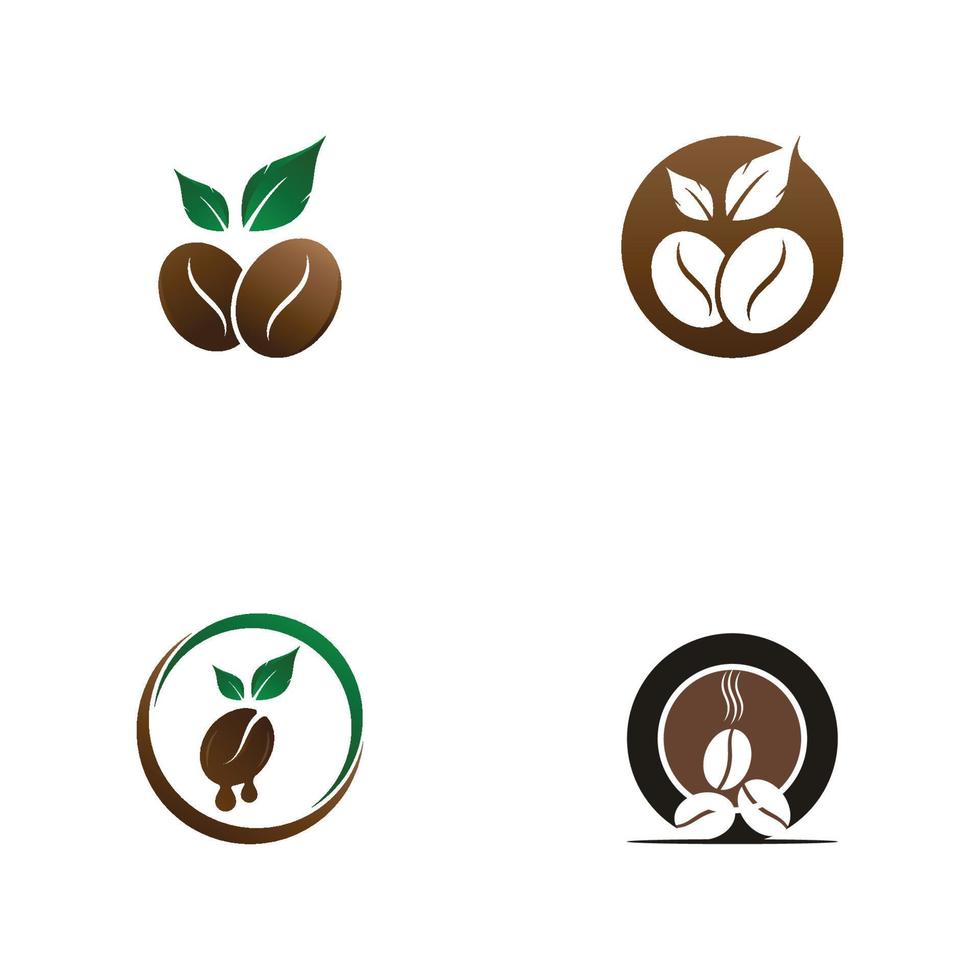 logo de grain de café avec tasse et feuilles naturelles. vecteur