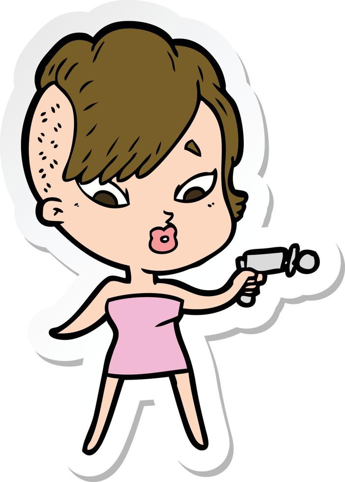 autocollant d'une fille surprise de dessin animé avec un pistolet à rayons vecteur
