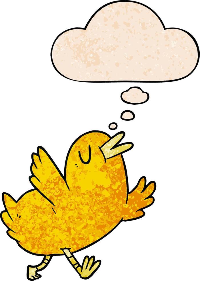 dessin animé heureux oiseau et bulle de pensée dans le style de motif de texture grunge vecteur