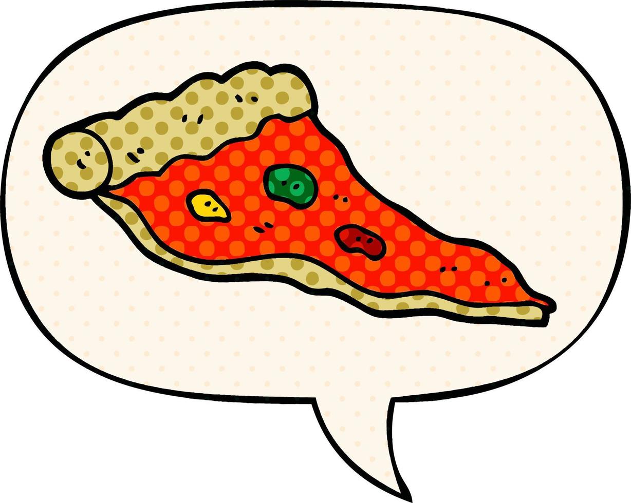 dessin animé pizza et bulle de dialogue dans le style de la bande dessinée vecteur
