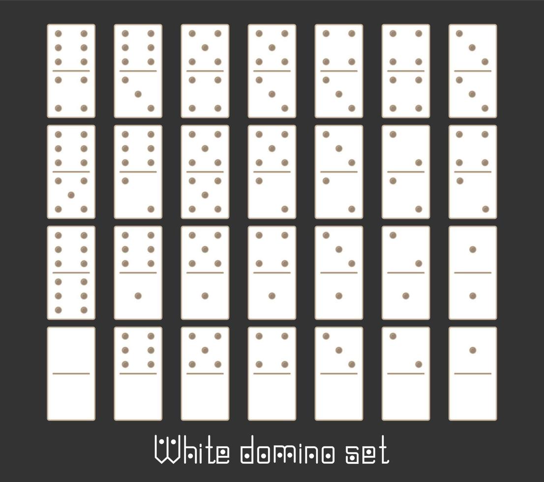 ensemble complet de dominos réalistes 28 pièces plates pour le jeu. recueil blanc. élément graphique de concept abstrait, ensemble d'icônes de jeu à effet domino vecteur