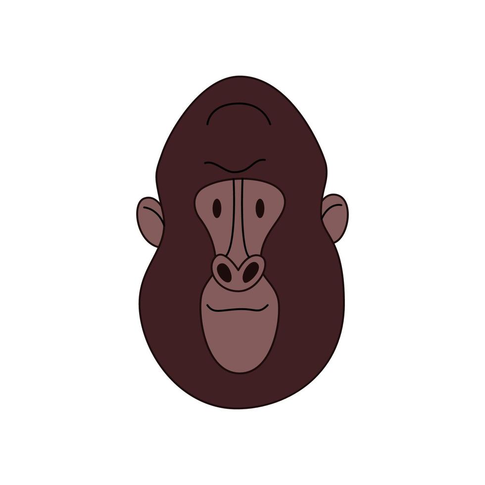 caricature de tête de gorille isolée. illustration vectorielle colorée d'un primate avec un accident vasculaire cérébral sur fond blanc. la tête d'un grand primate. vecteur