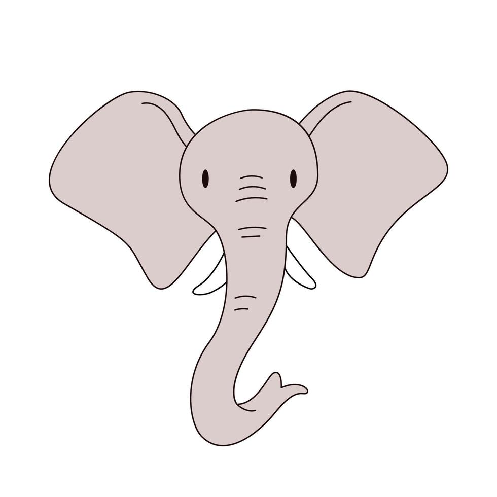 tête d'éléphant de dessin animé isolée. illustration vectorielle colorée d'une tête d'éléphant avec un trait sur fond blanc. illustration d'un mammifère proboscis. vecteur