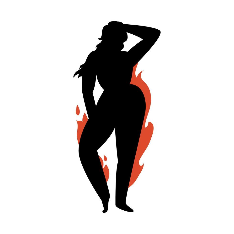 silhouette féminine sur fond blanc. jeune fille séduisante avec des formes ardentes posant. illustration vectorielle stock d'une femme confiante sans complexes isolés. vecteur